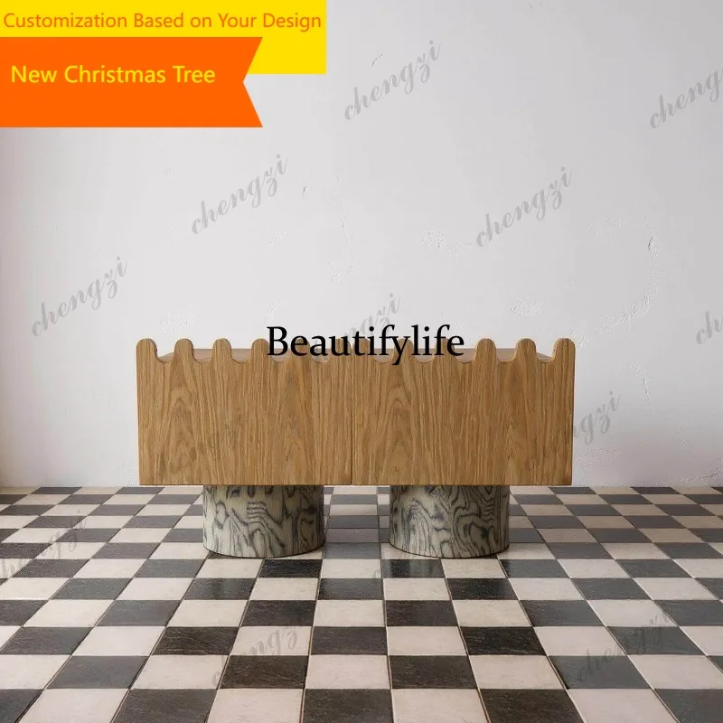 M45 Medieval ash wood dining side cabinet Solid wood wavy locker Designer storage cabinet