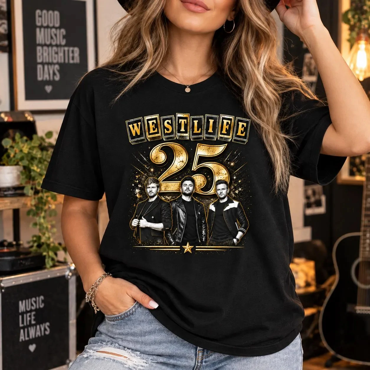 2026 New Family Matching Unisex Oversized T Shirt Westlife 25 Anniversary Black Gold Band Print Streetwear Short Sleeve Tee