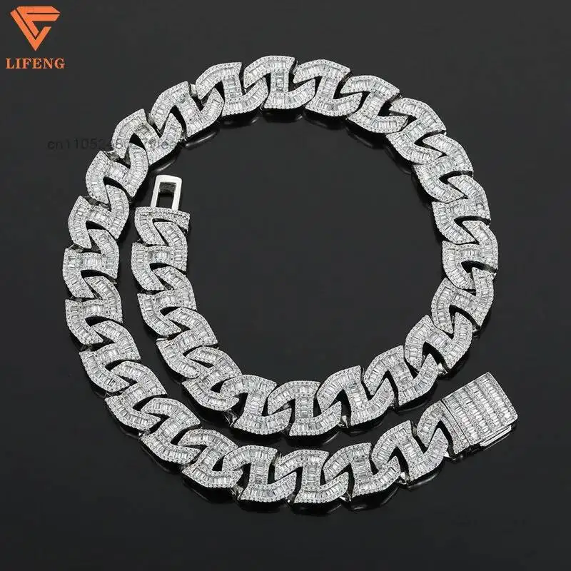 Hip Hop Fine Jewelry Men's Necklace S925 Iced Out Vvs Moissanite 15mm Coffee Bean Thick Cuban Link Chain Necklace for Gi