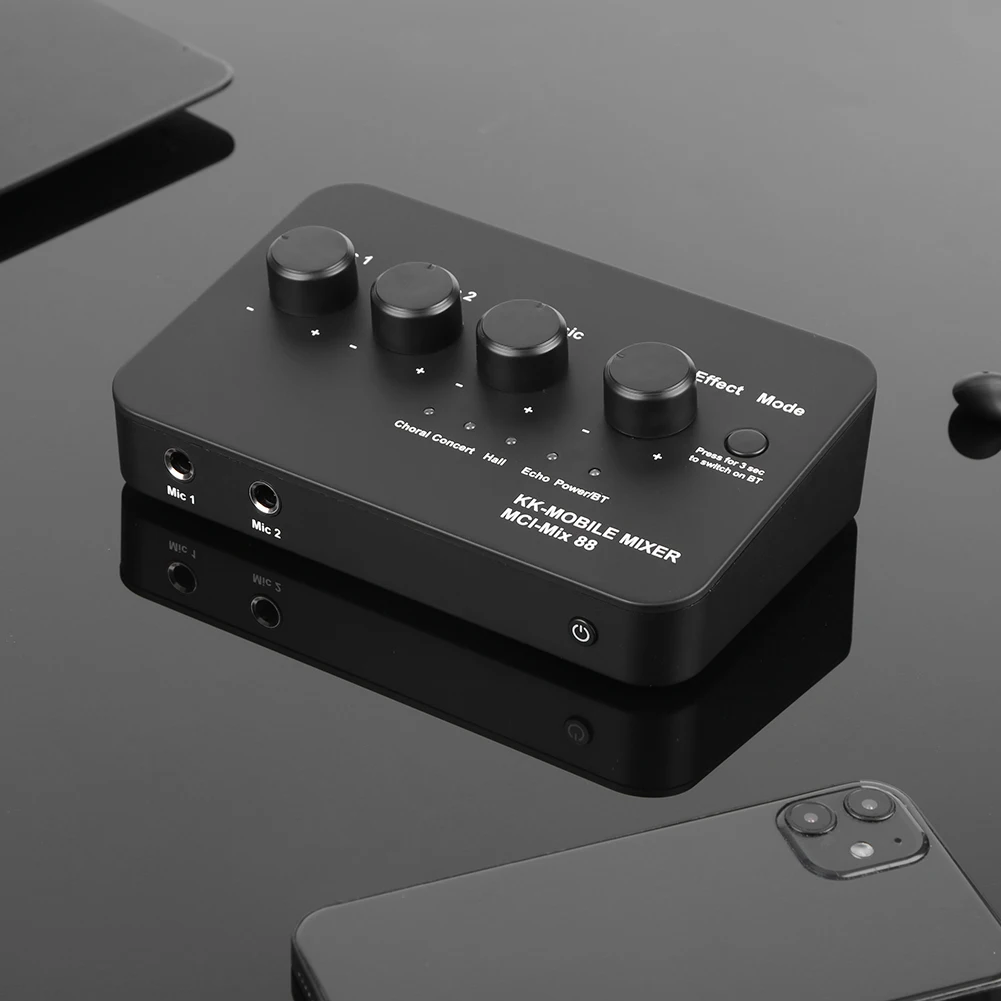 Mixer audio per karaoke compatto Connessione AUX BT da 3,5 mm con 2 ingressi microfoni Macchina per karaoke audio digitale per TV/PC e amplificatore