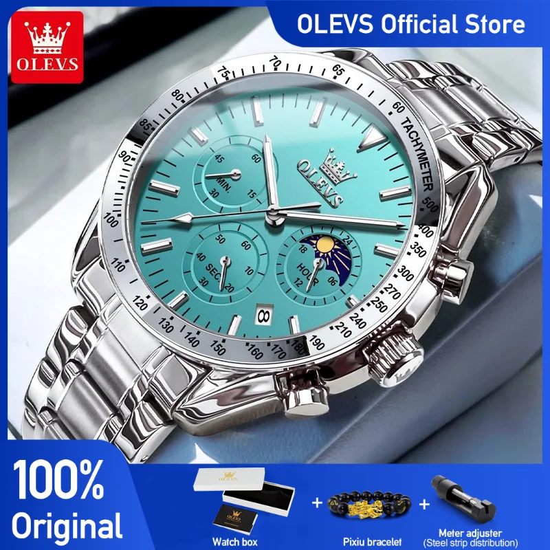 

OLEVS 3618, мужские часы, оригинальные брендовые водонепроницаемые светящиеся кварцевые наручные часы для мужчин, многофункциональный хронограф с коробкой