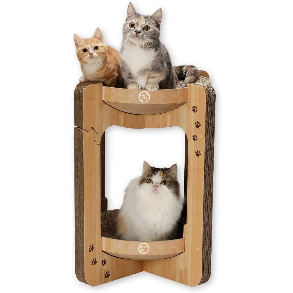 Necoichi Cat Scratcher Tower for Indoor Cats - Cat Scratching Post Lounger with Reversible Usability and Extra Comfort for Loung