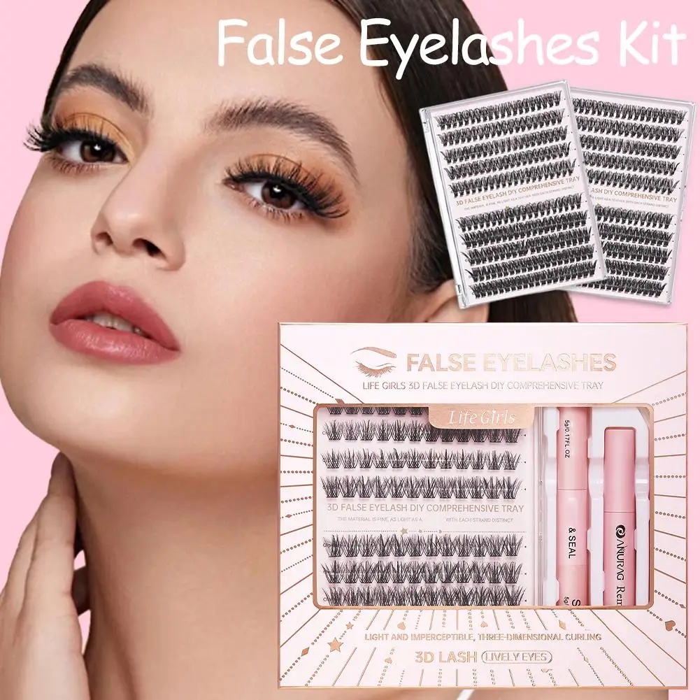 False Eyelash Kit DIY Grafting Single Cluster Dense Nature Lash Extension Kit Lashes Bond Glue & Remover Tweezer Lashes Eyelash