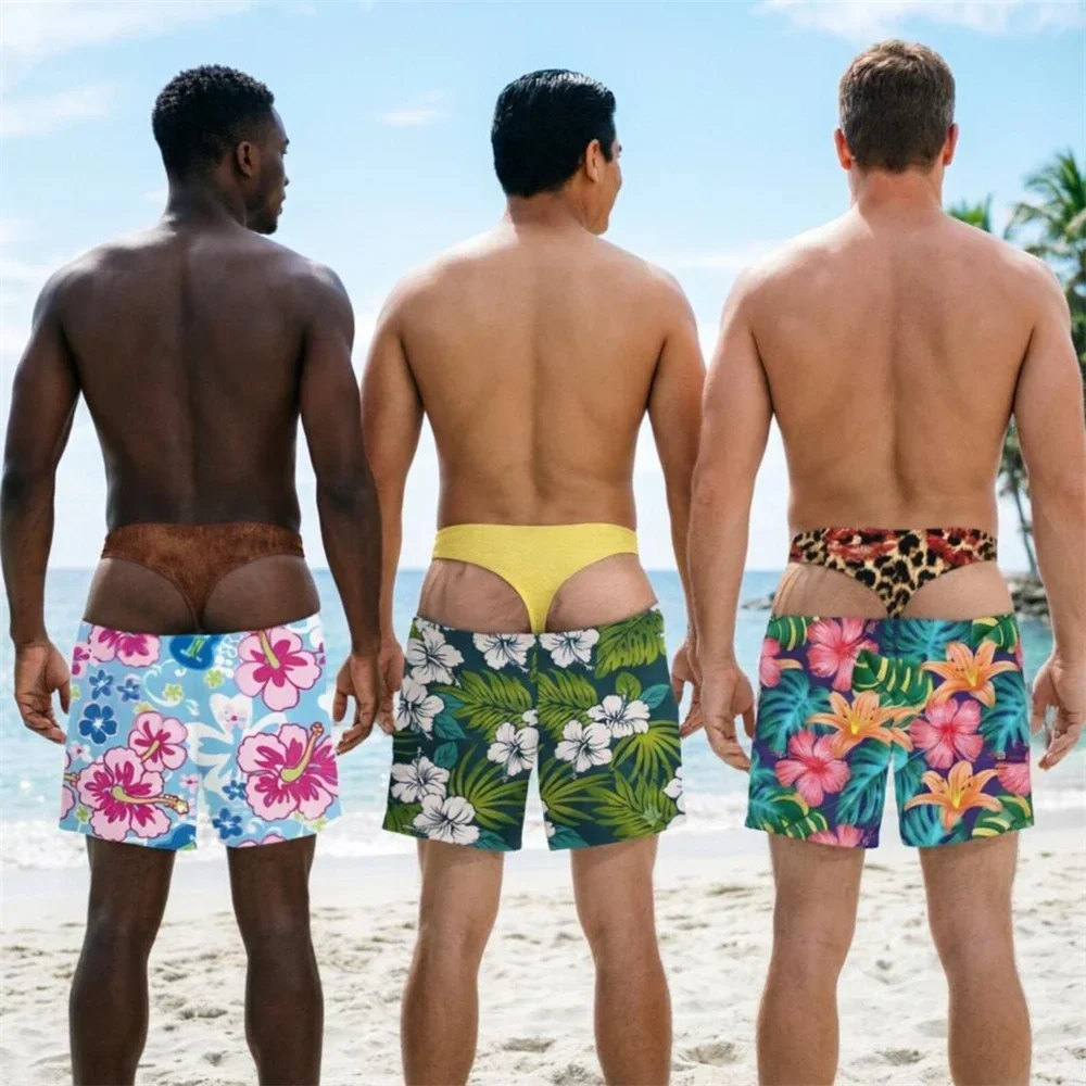 Multicolor Prank Beach Shorts Men Funny Hibiscus Tropical Cruise Beer Cool Loose Fashion Trendy Streetwear Novelty Party