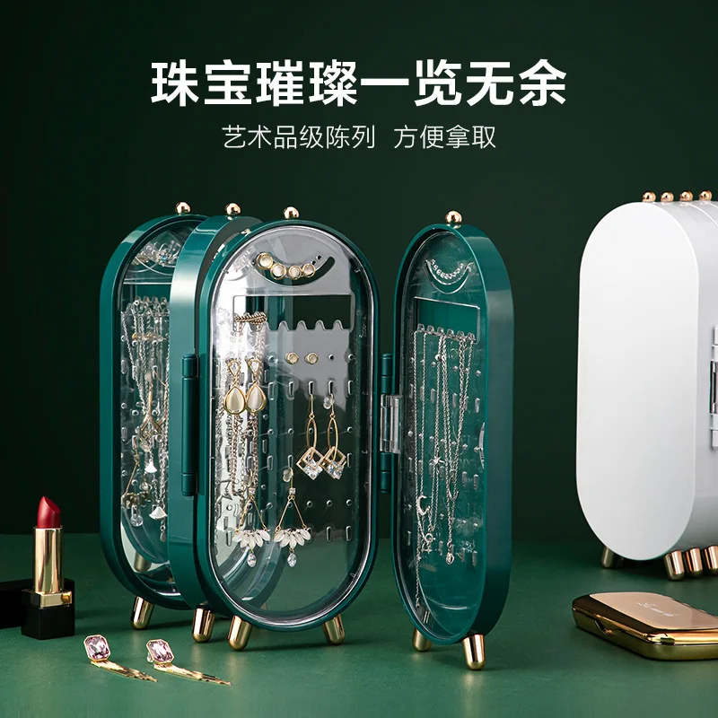 

Pendant Jewelry Box Folding Screen Style with Mirror Screen Earrings Necklace Jewelry Box High-end Multifunctional