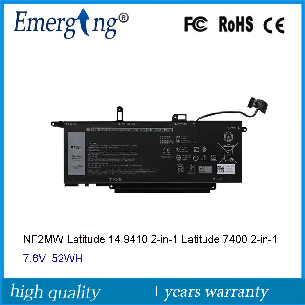 

NF2MW Battery for Dell Latitude 7400 7270 9410 E7260 E7270 0C76H7 2-in-1 Series 7.6V 52Wh