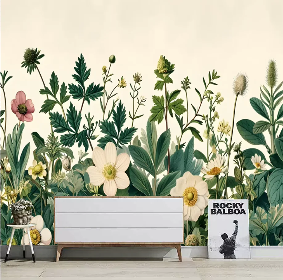 Customized high-end mural wallpaper French hand-painted watercolor floral wallpaper living room TV background wall wallpaper