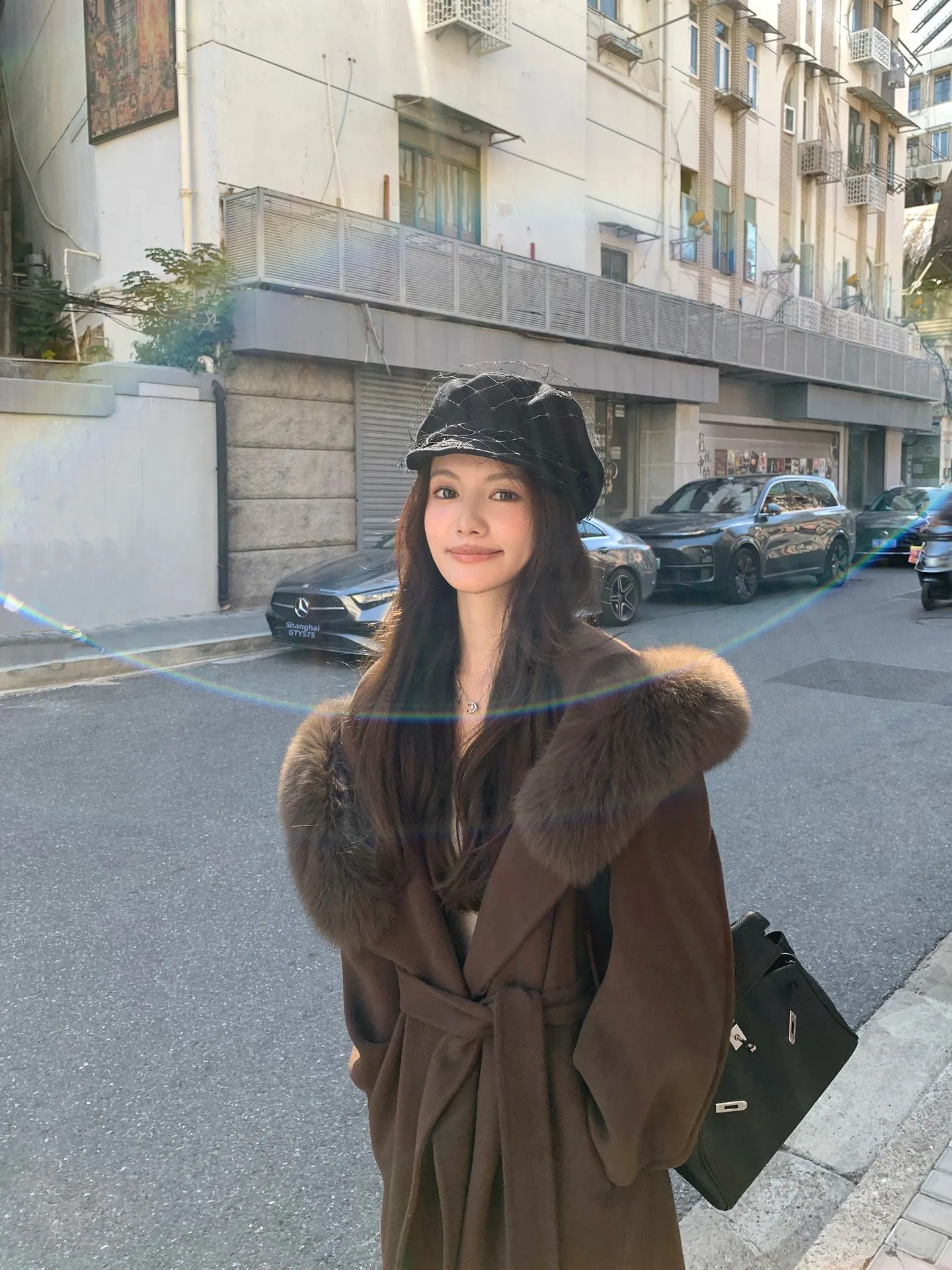 

Двустороннее шерстяное пальто с меховым воротником и поясом для женщин, длинный дневник Люксембурга, просто Chel Commute Simple Sle