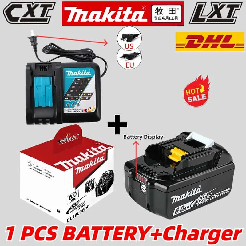 

100% Original Makita Rechargeable Power Tool Battery, Replaceable LED Lithium-ion, 6.0 Ah 18V LXT BL1860B BL1860BL1850 BL1830