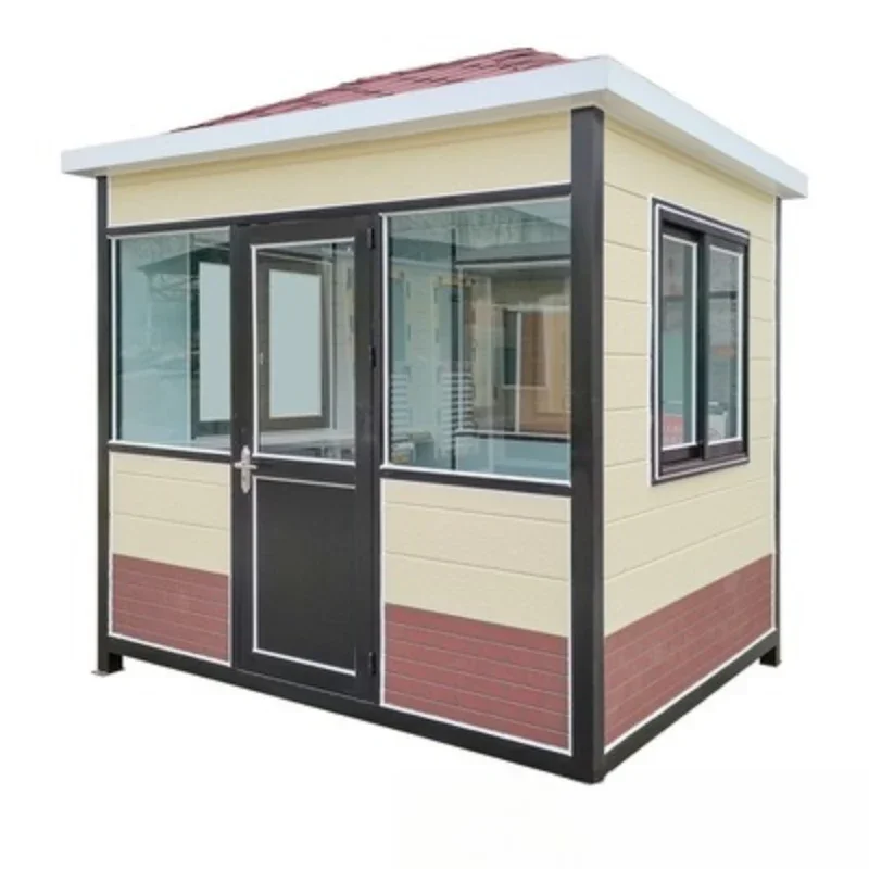 

Metal carved plate guard box, outdoor steel structure finished security box, glass doorman lounge on duty, movable