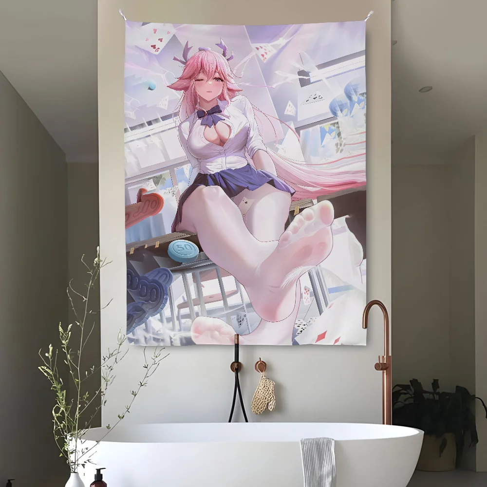 

Yae Miko Genshin Impact Sexy Tapestry Perfect For Home&Living Bedroom Decor Wall Art Backdrop Banner