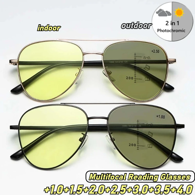 

Нейтральные модные HD-очки, фотохромные мультифокальные очки для пресбиопии, очки для чтения ночного видения с блокировкой синего света + 4,0