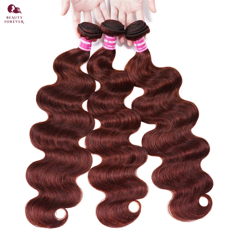 Grade 12A Colored Human Hair Bundles With Closure Reddish Brown Brazilian Body Wave 3 Bundles With 4x4 Lace Closure For Women