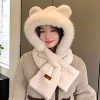 Winter Windproof Integrated Cap Scarf Plush Warm Beanie Hat Scarf Soft Casual Scarf Set Hooded Outdoor