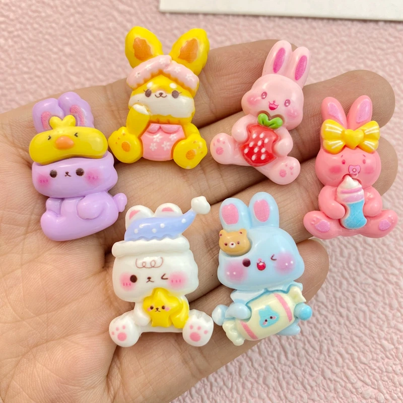 10 Stück neue niedliche Cartoon Kaninchen Serie flache Rückseite Ornament Schmuck Bögen Zubehör