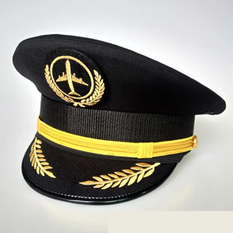 

Unisex Flight Airline Captain Uniform Eaves Pilot Hat Civil Aviation Cap Aviator Security Staff Professional Cosplay