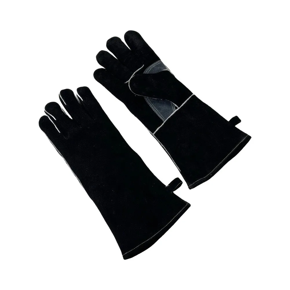 1 Pair 35cm Cowhide Welding Gloves Heat Resistant Wear For BBQ Oven Metal Cutting And Grinding Safety Protective Gear