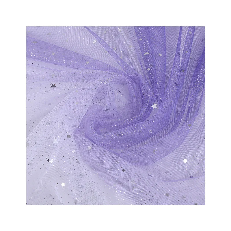 Super Fairy Flash Silver Radium Star and Moon Sequins Gradually Change Mesh Fabric Hanfu Children's Clothing Fabric