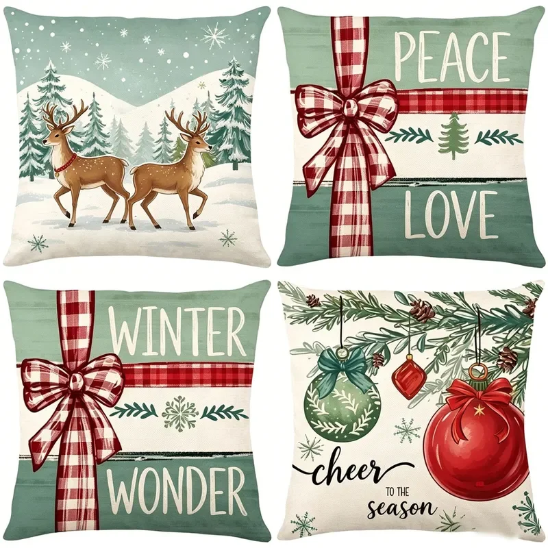 Cross-border Christmas pillowcase Elk snowflake print cushion cover Home holiday Christmas atmosphere Bed backrest cover