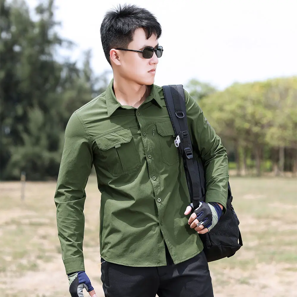 

2025 Spring and Summer Men New Work Clothes Loose Quick Drying Large Size Shirt Long Sleeve Breathable Outdoor Sunscreen Shirt