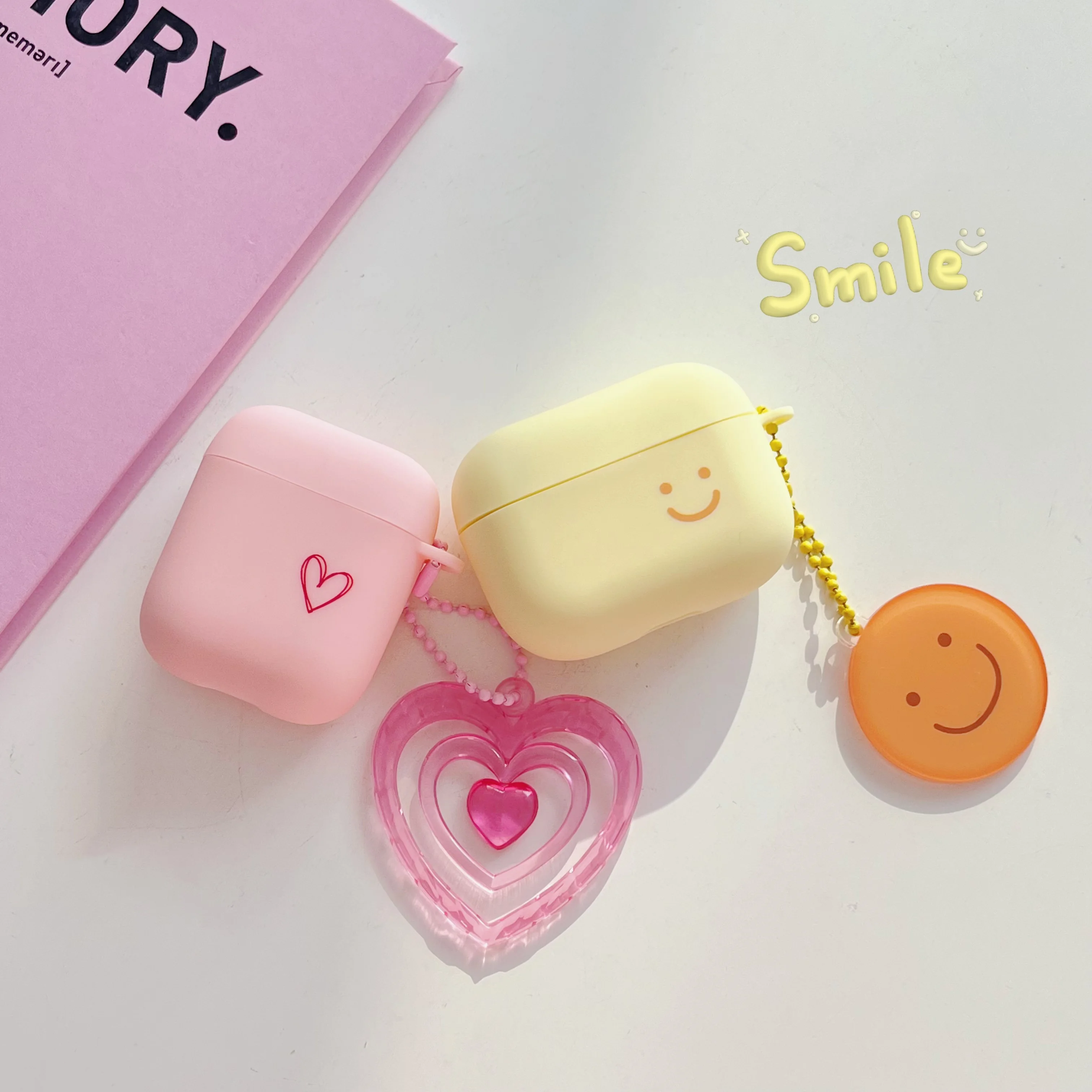 Smile Face  earphone Case For AirPods 1/2/3 /Pro Frosted Soft TPU  Cover for AirPods Pro 2 Bluetooth Earphone Case With Keyring