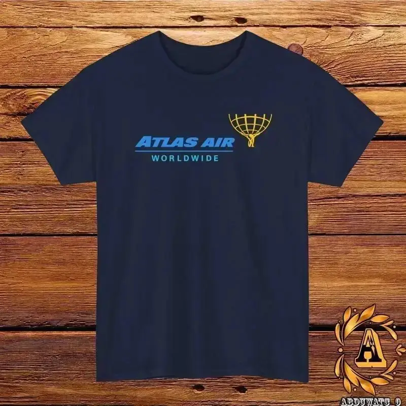 Atlas Air Airlines Logo T Shirt Black Grey White Navy Red Light Blue S 5XL