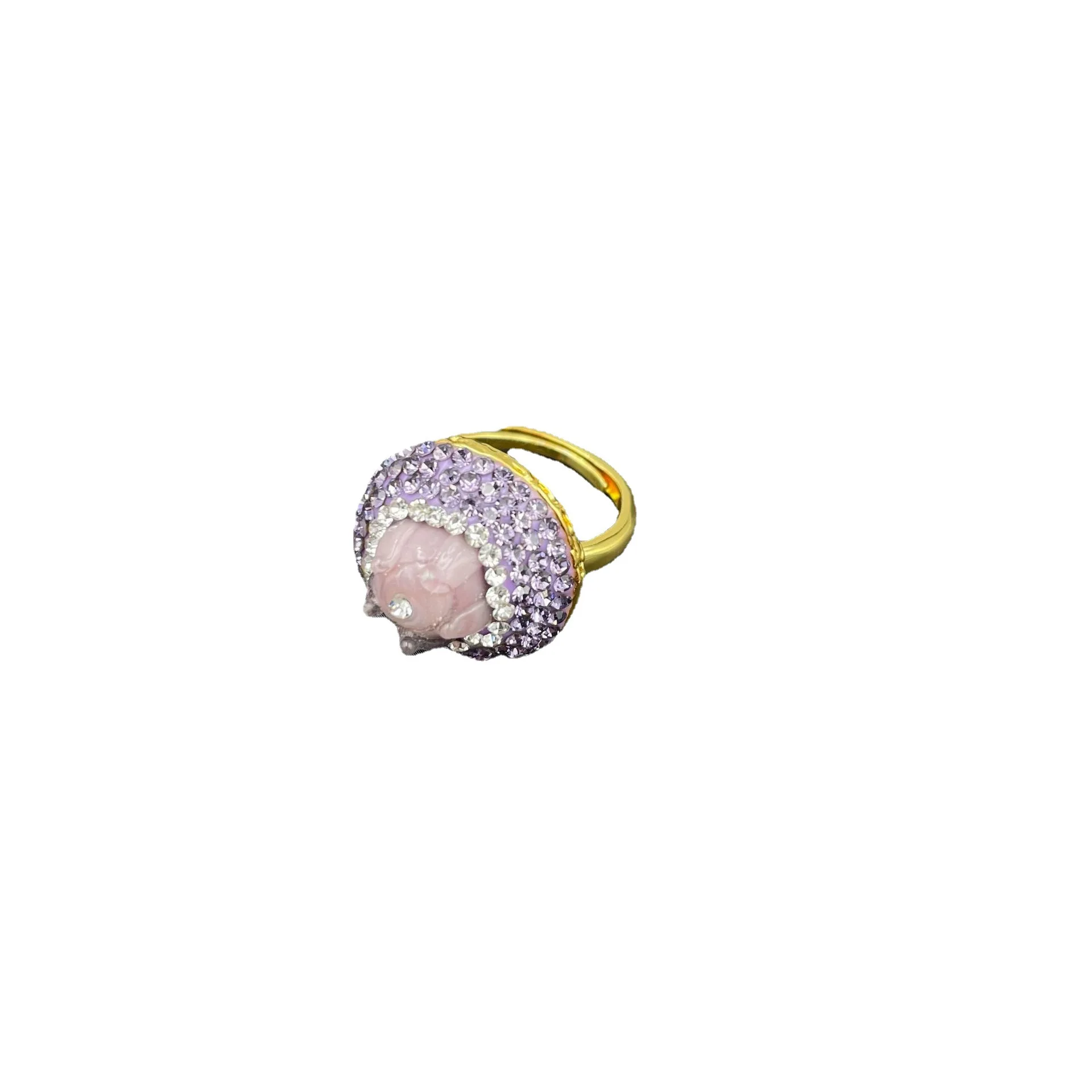 New glazed rose purple Czech crystal edged petal three-piece set, original design medieval small fresh pendant earrings ring