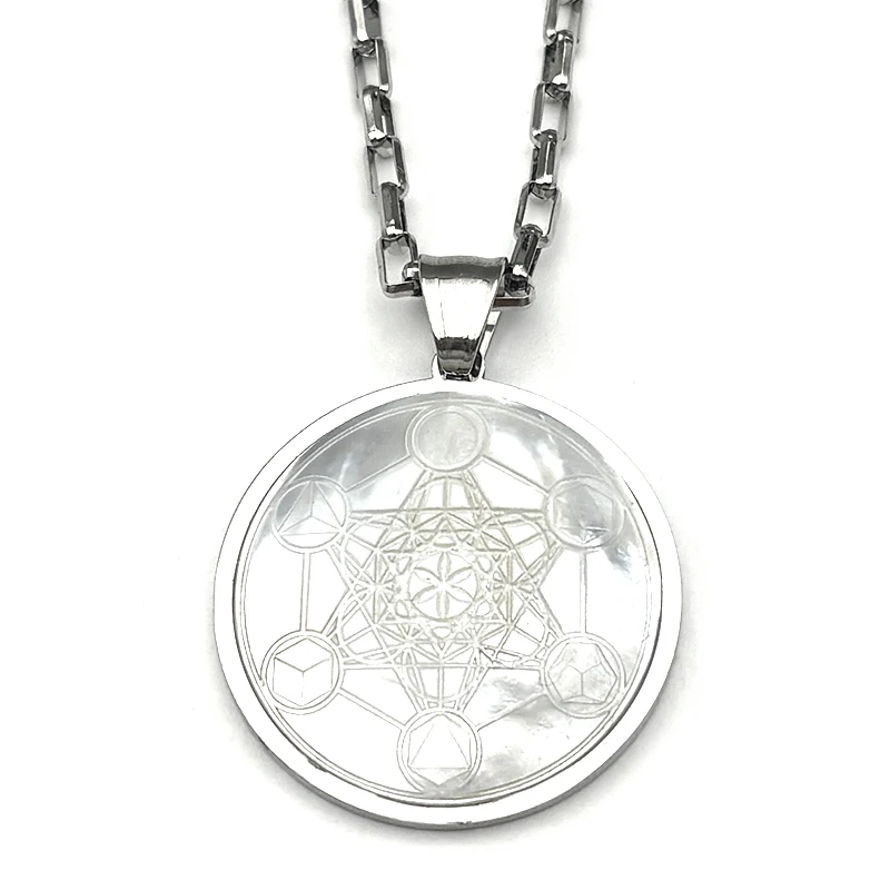 Natural Shell Yoga Hindu Buddhism 7 Chakra Stainless Steel Necklace Sacred Angel Seal Metatron Symbol Necklace Jewelry Gift
