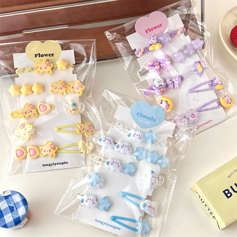 9PcsSummer Hair Accessories Set Children Broken Hair Bangs Clip Cute Girl Make-Up Clip With Headdress Does Not Hurt Hair Clip