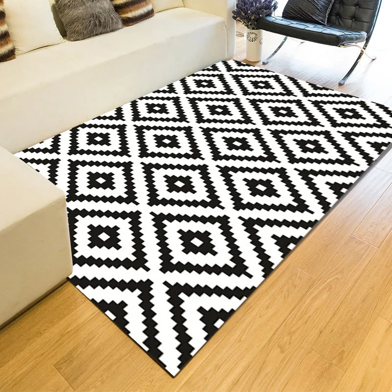 VIKAMA Simple Geometric Black and White Checkered Nordic Closet Living Room Carpet Sofa Table Mat Bedroom Bedside Rug Home Decor