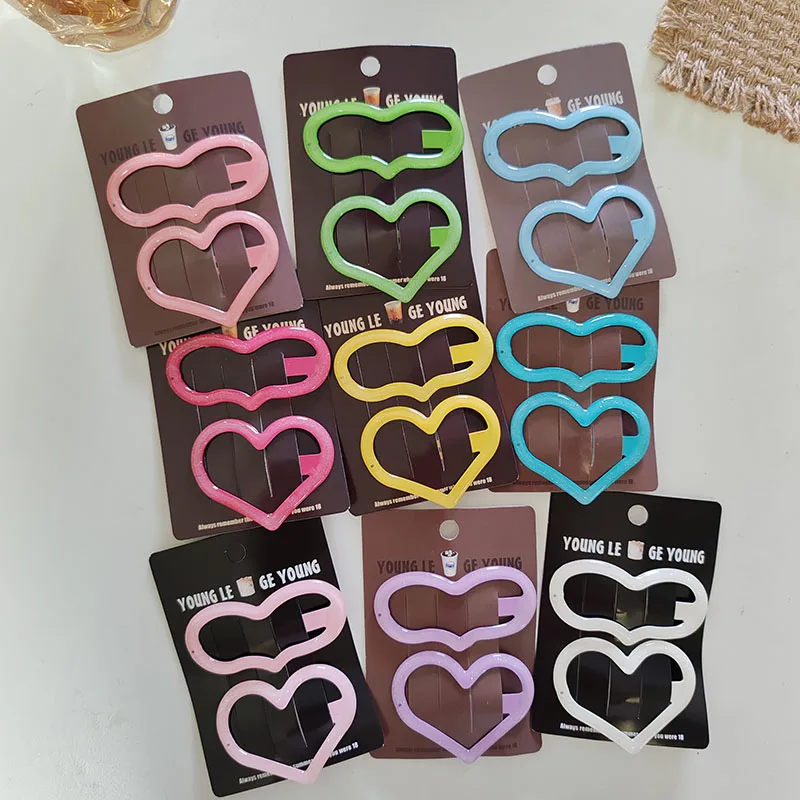 2pc Legierung Großes Herz Bunte Nette süße einfarbig BB Haarnadel Haarspangen für Frauen Haar Zubehör Ornament – Detail 1