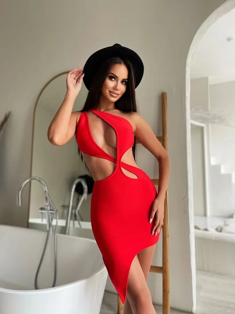 Backless One Shoulder Cut Out Mini Bandage For Woman Evening Club Party High Quality 2023 Summer Fashion Birthday Party Dress