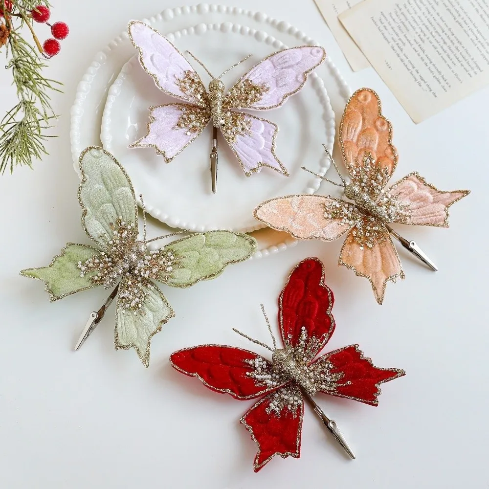 

Artificial Glitter Christmas Flower Simulated Exquisite Artificial Clip Sequins Flocking Pendants Party Accessories
