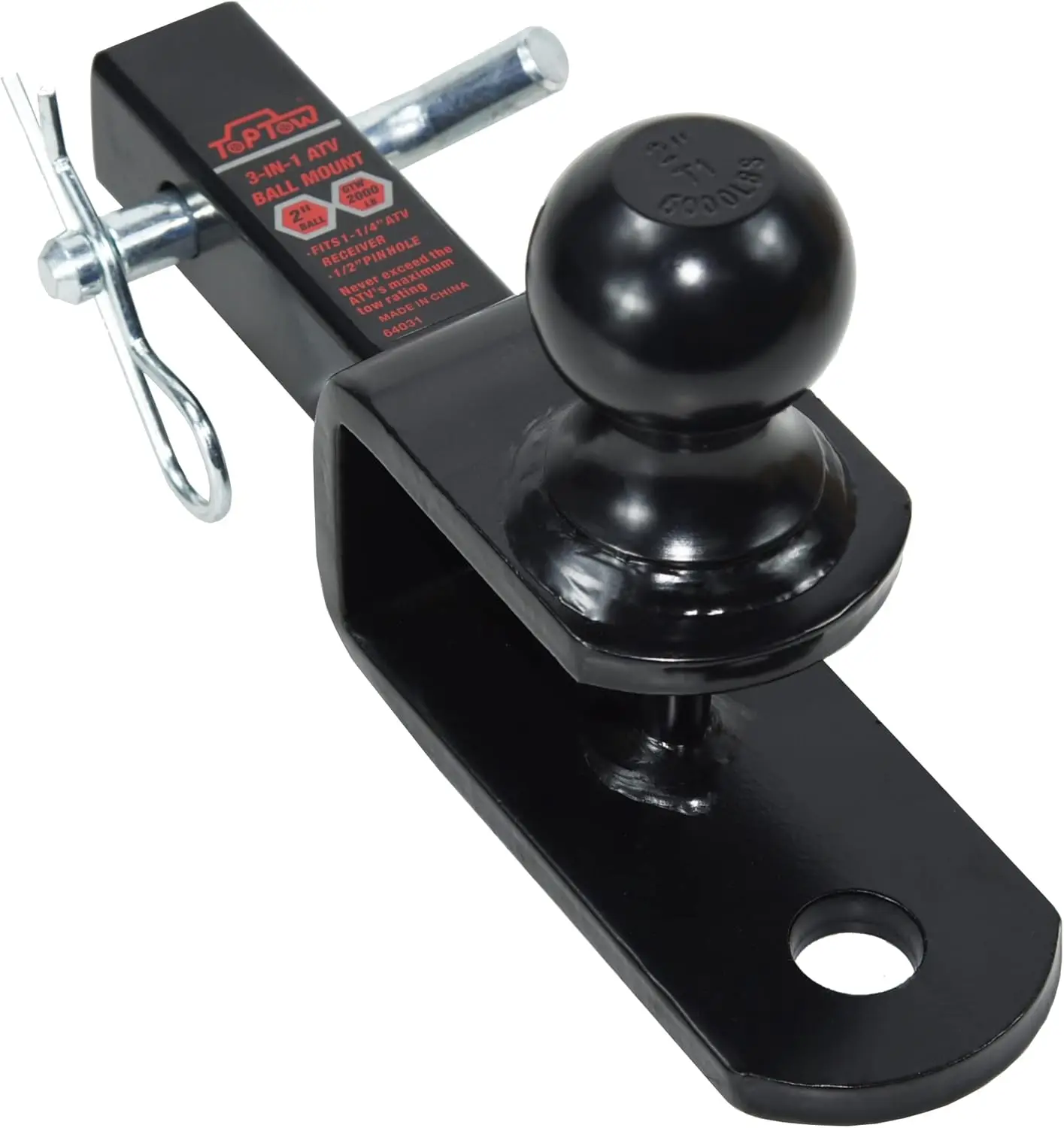 

2-Inch Towing Ball Mount with Clevis Pin for 1 1/4-Inch Receiver, Fits ATV/UTV Trailers