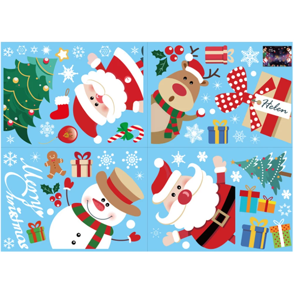 2Pcs Christmas Window Clings Double Sided Window Clings Santa Claus Snowman Elk Window Decorations Decorative for Xmas Party