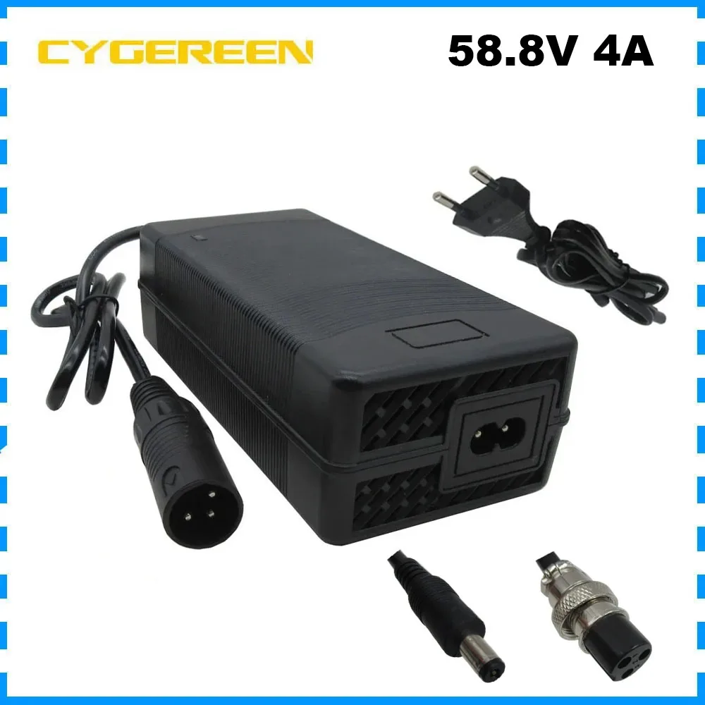 58.8V 4A Li ion Battery Charger For 14S 51.8V 52V 20AH 30AH Lithium Charger with fan XLRM GX16 Connector