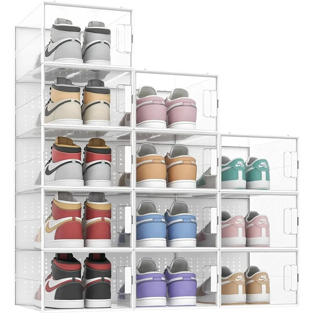 

Clear Shoe Display Case Containers White Shoes Cabinet XXL Large Shoe Organizer Storage Boxes for Closet Fit for Size 14