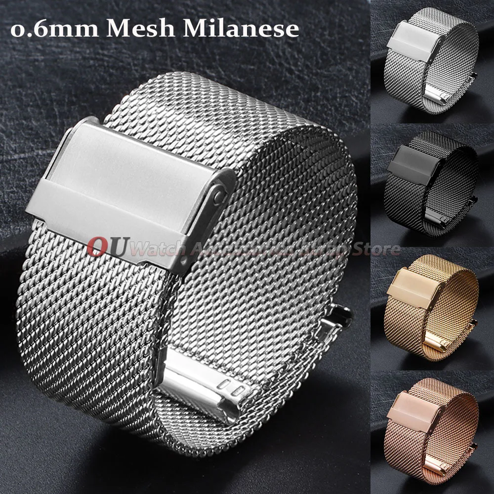 12mm 14mm 18mm 19mm 20mm 22mm 13mm 17mm Metall-Milanese-Armband 0,6mm Mesh Massives Edelstahl-Uhrenarmband Ersatz-Armband