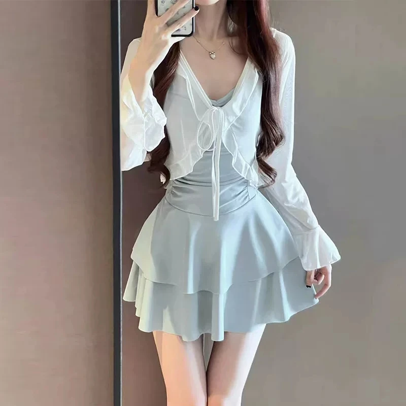 High Aesthetic Value Ladies One-Piece Swimsuit Two-Piece Set Conservative Slimming Sweet Belly Covering Hot Spring Suit
