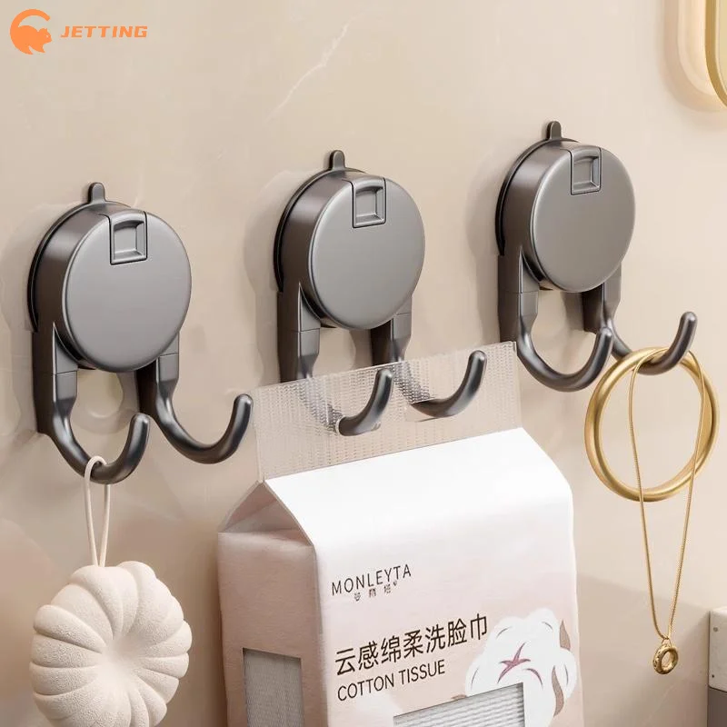 (New) 1Pc Suction Cup Hook No Drilling Required Dual Hooks Strong Load Bearing Bathroom Kitchen Door Back Clothes Hook