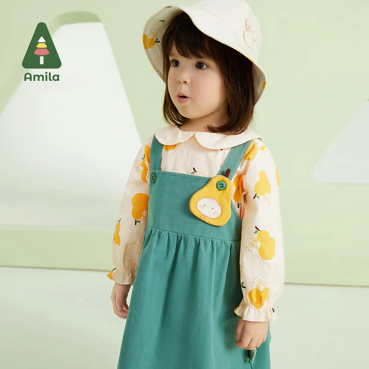 Amila Baby Girls Dress Sets 2023 Spring New 100% Cotton Long Sleeves Shirt+Suspenders Fashion Suit Cute Children Clothes