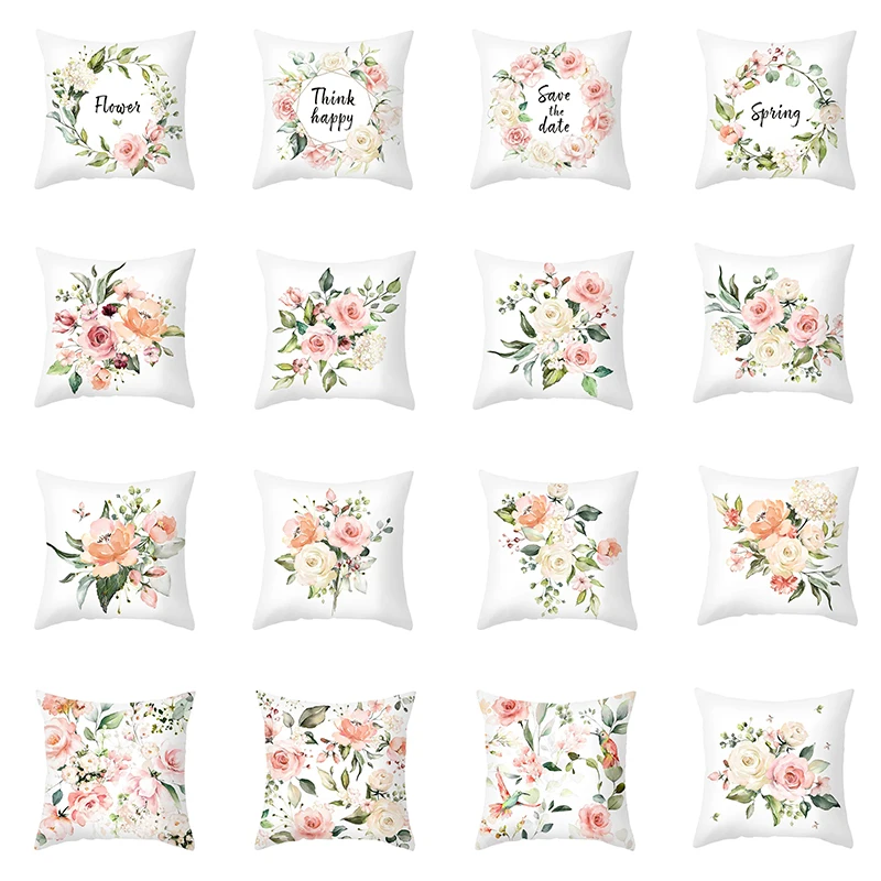 Short Plush Material Pillowcase Spring Letter Print Floral Series Pillowcase Home Decoration Sofa Cushion Cover Fresh Pillowcase
