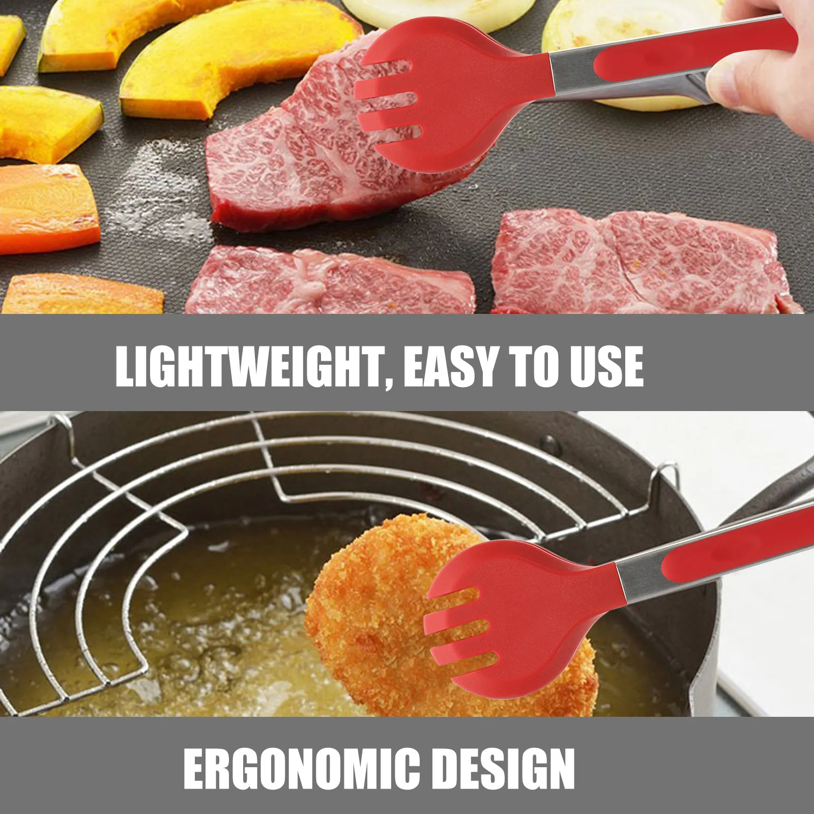 

2Pcs Premium Heavy Duty Food Tongs Kitchen Tongs Ergonomic Heat Resistant Anti Rust Stainless Steel Pasta Steak Bbq Serving