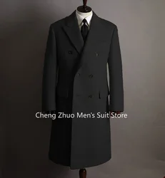 Elegant Men Coat Customized Peak Lapel Double Breasted Long Coat High Quality Men Winter Jacket for Business Evening Party