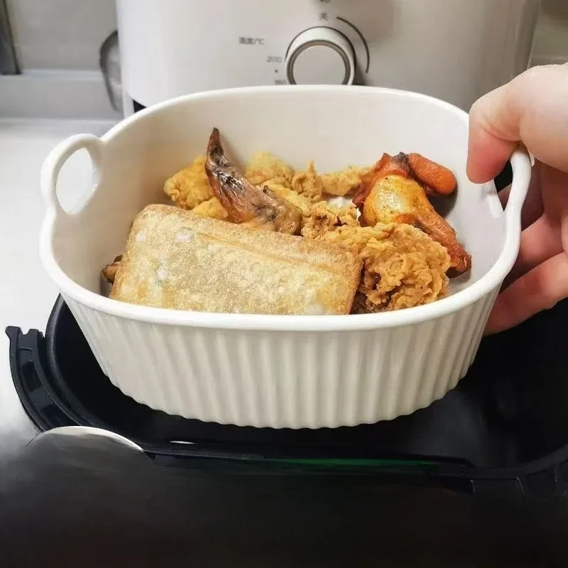 

Special Cerc Board Air Fryer Bowl Double Ear Square Oven Microwave Universal round Square Baking Bowl Salad Bamboo Fiber D...