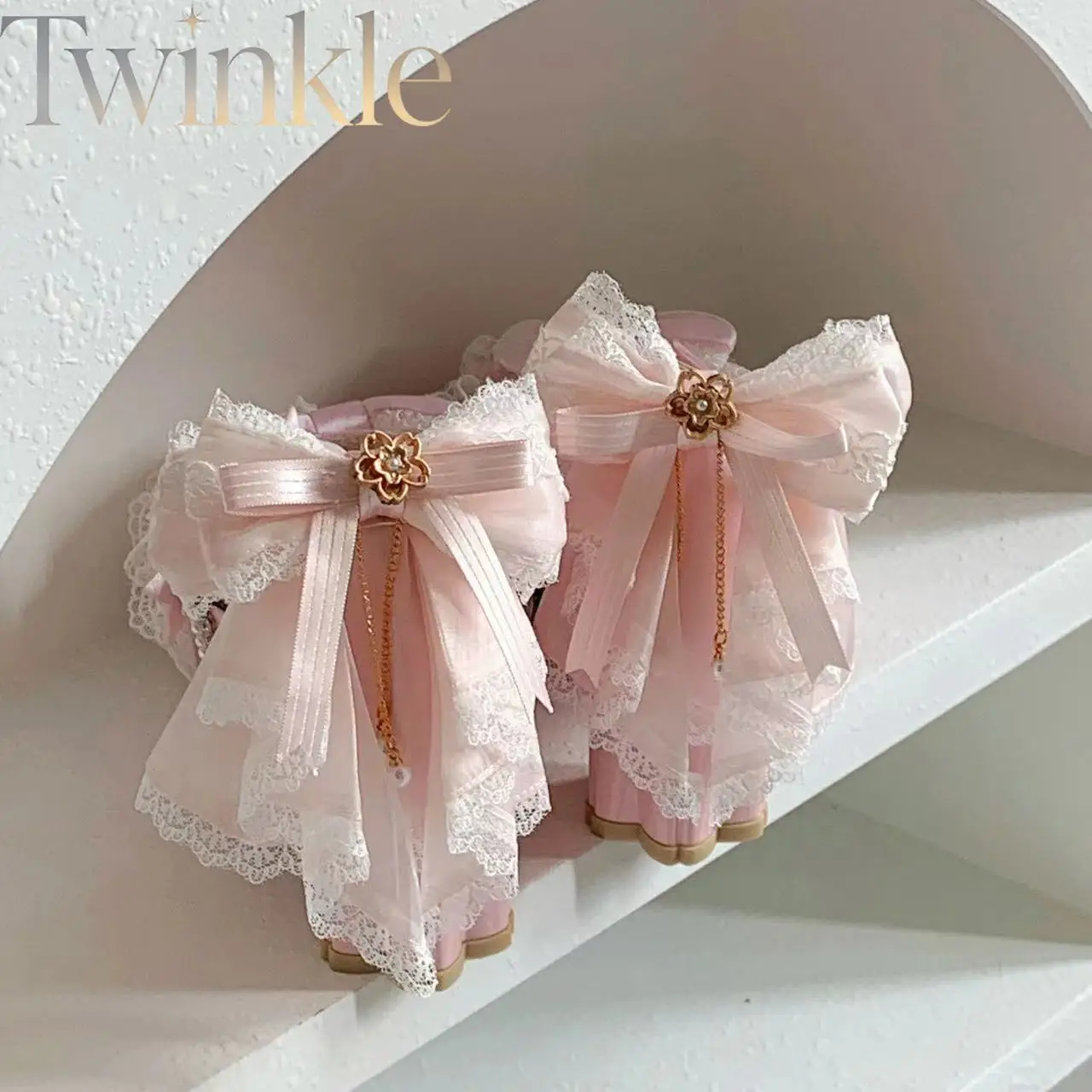 Women Lolita Mary Jane Shoes Kawaii Sakura Floral Bow Lace Sweet Elegant Ladies Spring Dress Pumps Streetwear