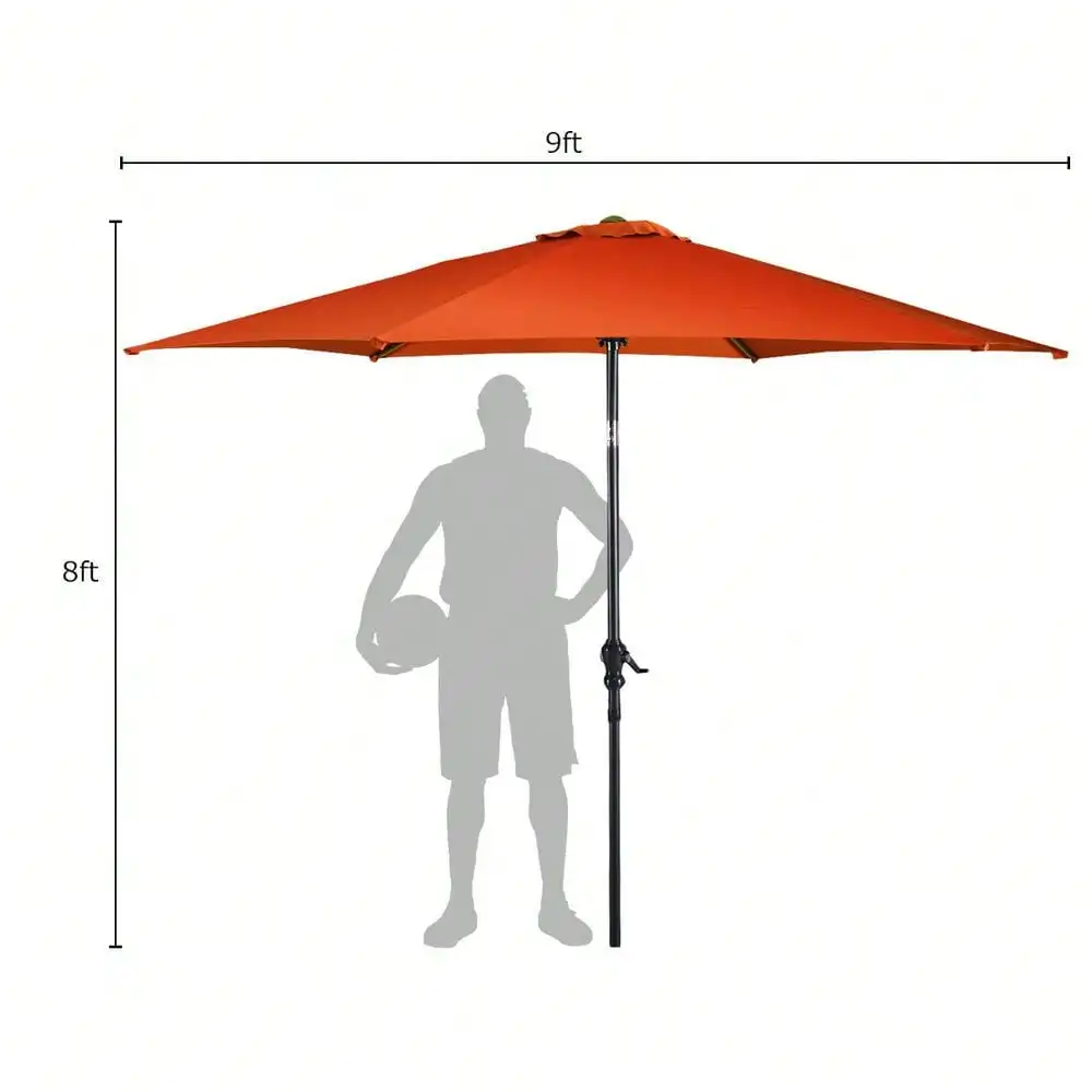 9FT Patio Umbrella Market Steel Tilt W/Crank Outdoor Yard Orange