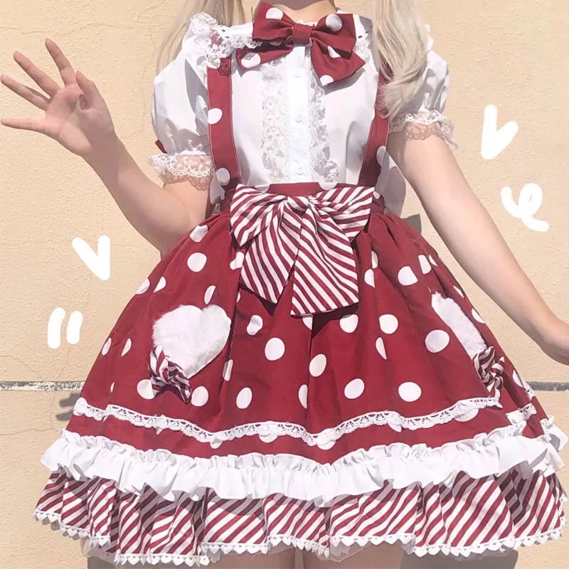 Lolita Japanese Princess Tea Party Girl Cute gonna Strap Vintage Lace Bowknot Kawaii Girl Daily Skirt vita alta Cosplay Cos