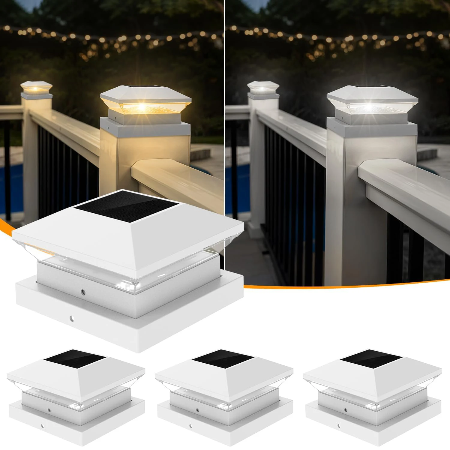 Luces Solares LED para Postes de Cercas, 2 Modos, IP65 Impermeables, para Postes de Madera, Iluminación Solar Exterior para Cercas