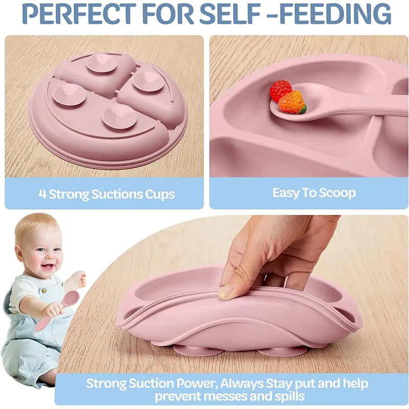 1/5Pc BPA Free Silicone Baby Feeding Set Sucker Bowl Dinning Plate Straw Cup Spoon Forks for Kids Baby Tableware Children Dishes